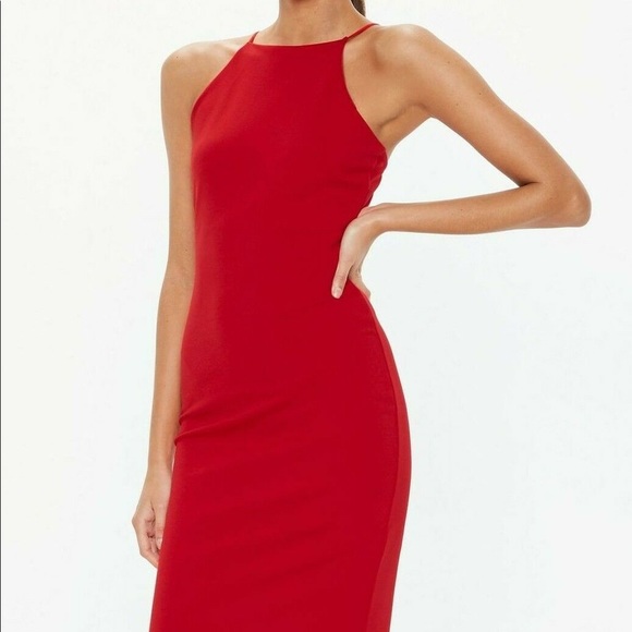 Missguided Scuba Square Neck Frill Hem Midi Dress - Picture 2 of 6